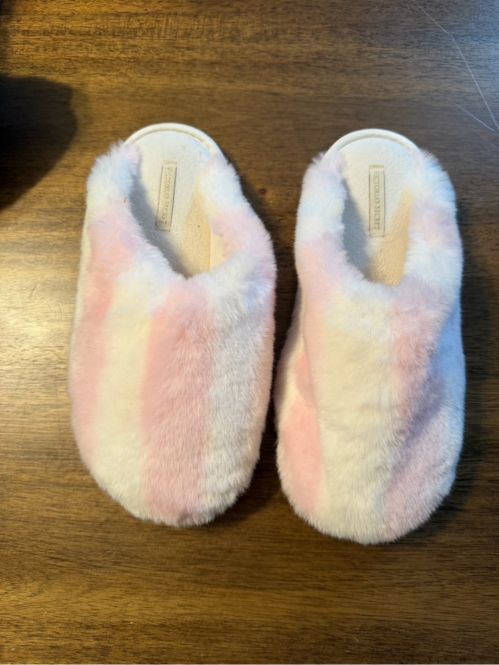 Victoria's Secret Pink & Cream Faux Fur Slip-On Slippers